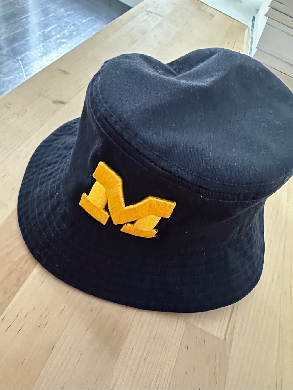 Michigan University Blue Bucket Hat with yellow'M' Patch -